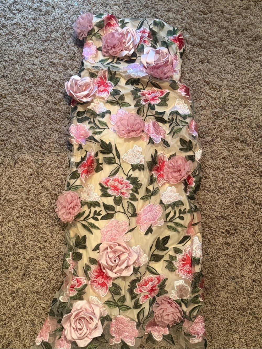 Fashion Nova Pink Floral Appliqué Strapless Dress